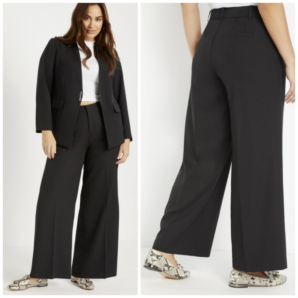 ELLOQUI Wide Leg Venice Crepe Trouser Black Plus Size 22 - Picture 1 of 8